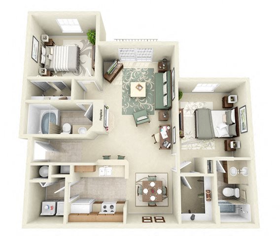Arlington Two Bedroom Floor Plan Lexington Two Bedroom Floor Plan 3D Image